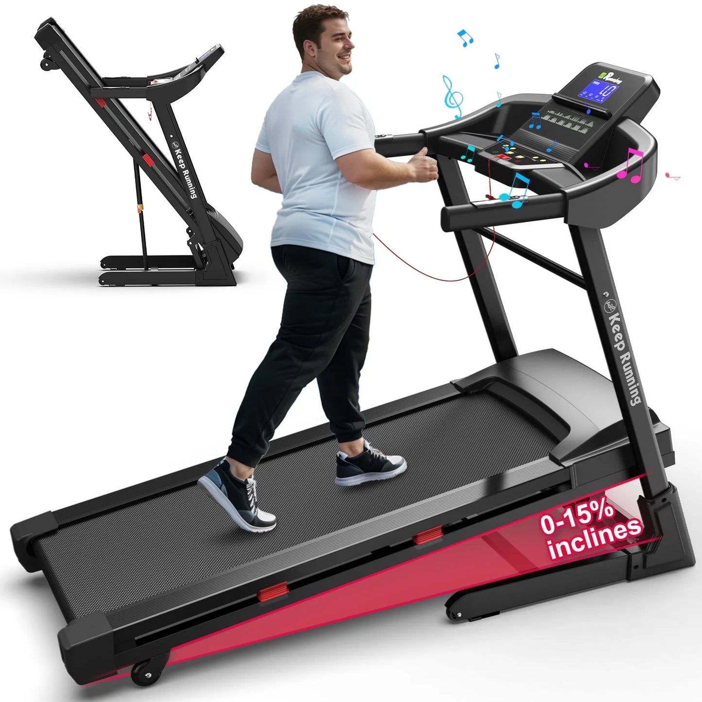 400LBS Capacity 3.5 HP Treadmill with 15% Auto Incline for Home- Heavy Duty Treadmill Foldable with App/Bluetooth - 18 Inch Wide Belt, Folding Treadmill for Home Gym Walking Running Exercise