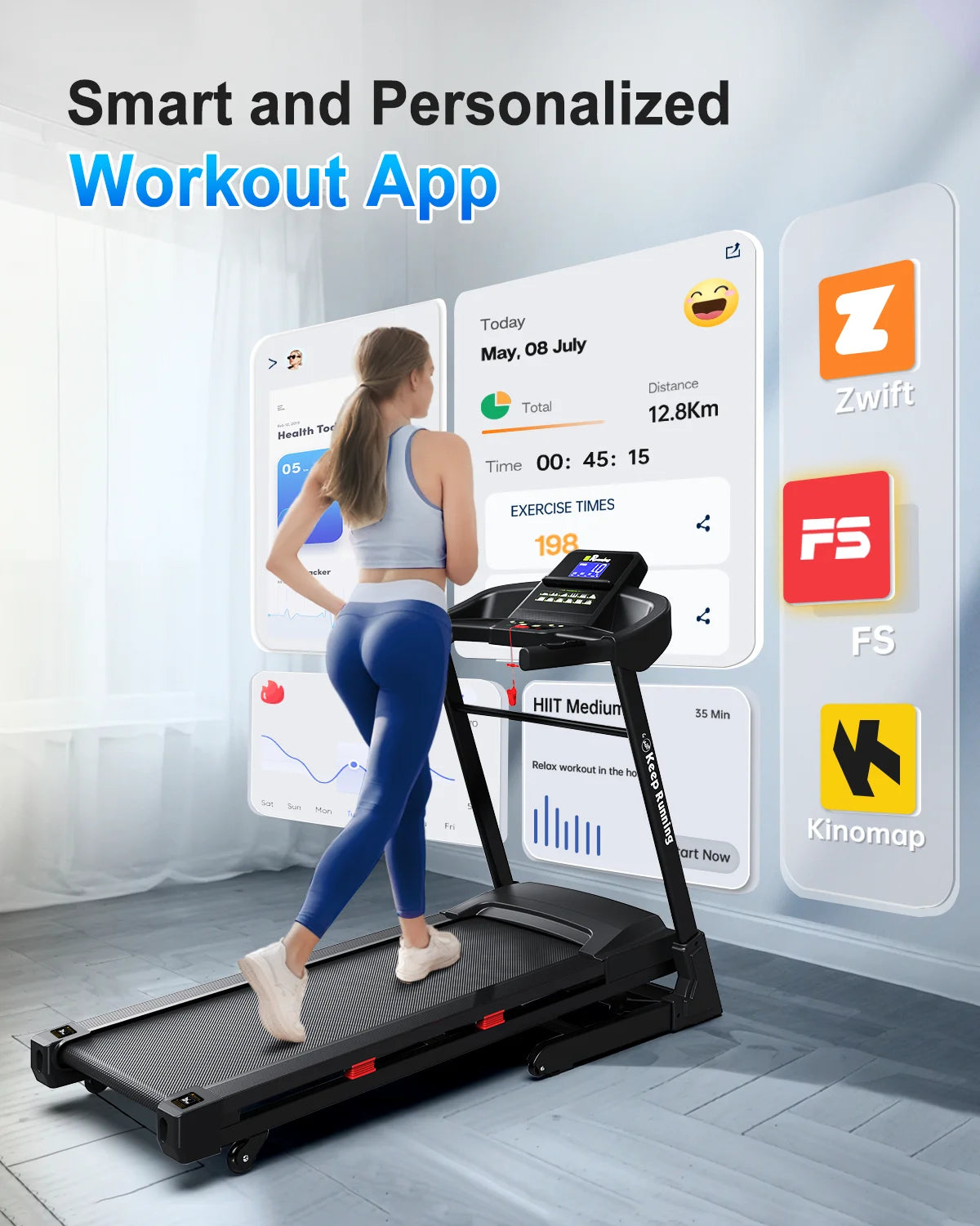 400LBS Capacity 3.5 HP Treadmill with 15% Auto Incline for Home- Heavy Duty Treadmill Foldable with App/Bluetooth - 18 Inch Wide Belt, Folding Treadmill for Home Gym Walking Running Exercise