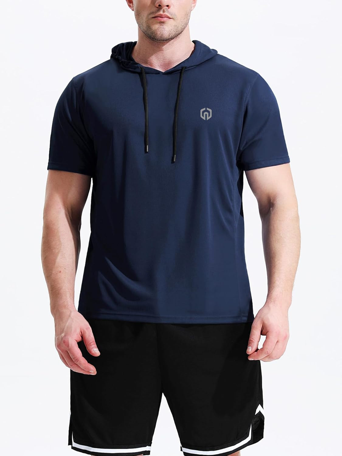 Men'S Running Shirt Mesh Workout Athletic Shirts with Hoods,5084,2 Pack,Red/Navy Blue,Us L,EU XL