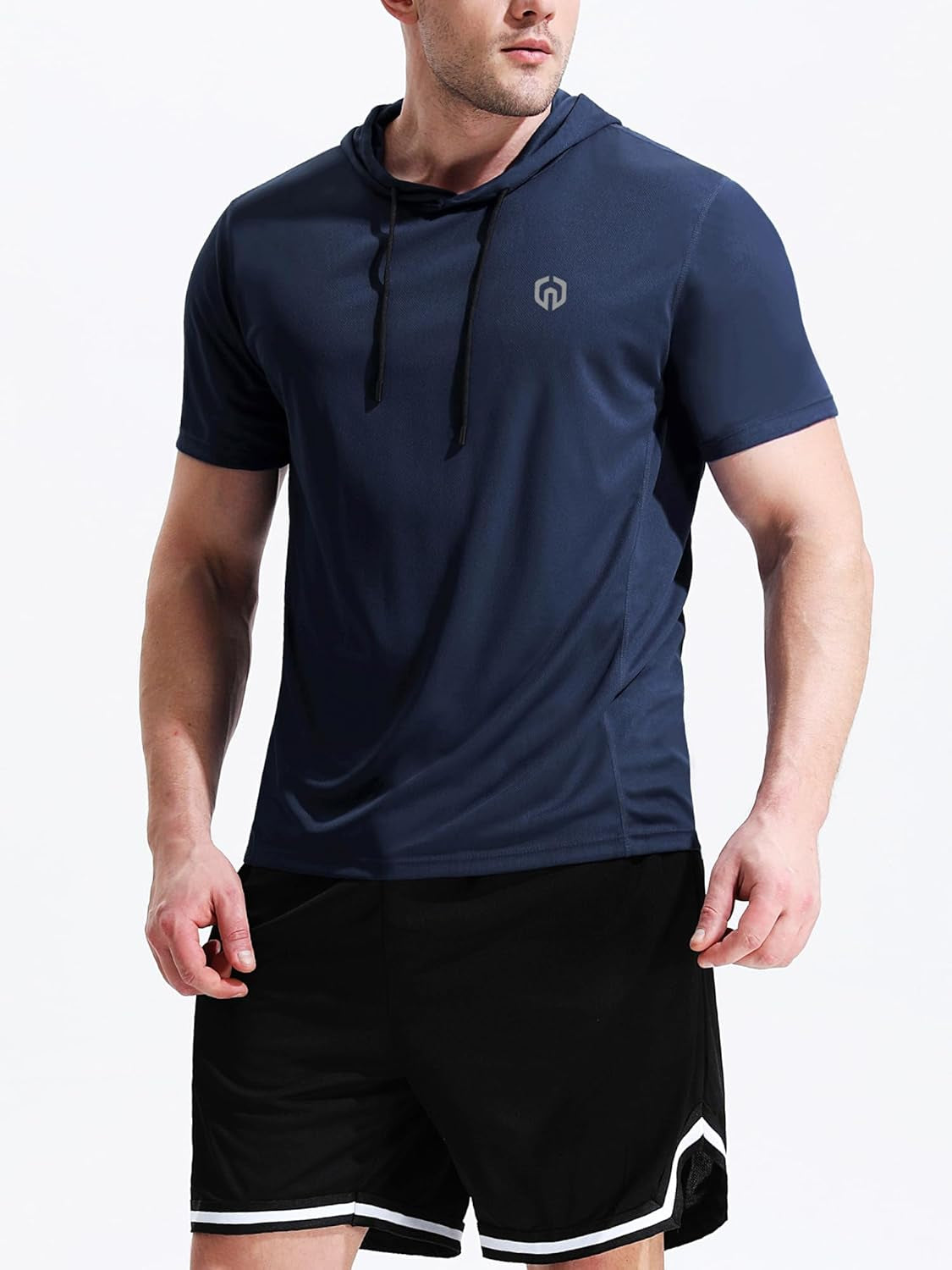 Men'S Running Shirt Mesh Workout Athletic Shirts with Hoods,5084,2 Pack,Red/Navy Blue,Us L,EU XL