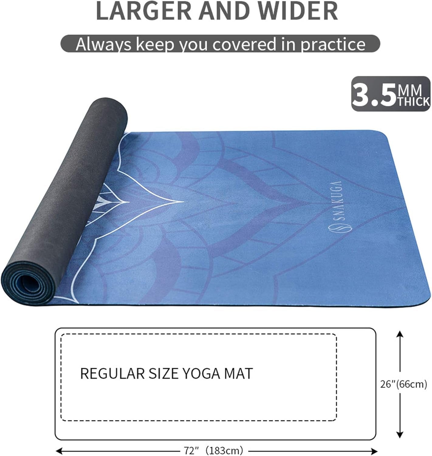 Yoga Mat, Non Slip Exercise Suede Mat, All-Purpose Fitness Mat with High Density Anti-Tear Surface for Women, Ideal for Pilates Workout (72'' X 26'' X 3.5Mm Thick)