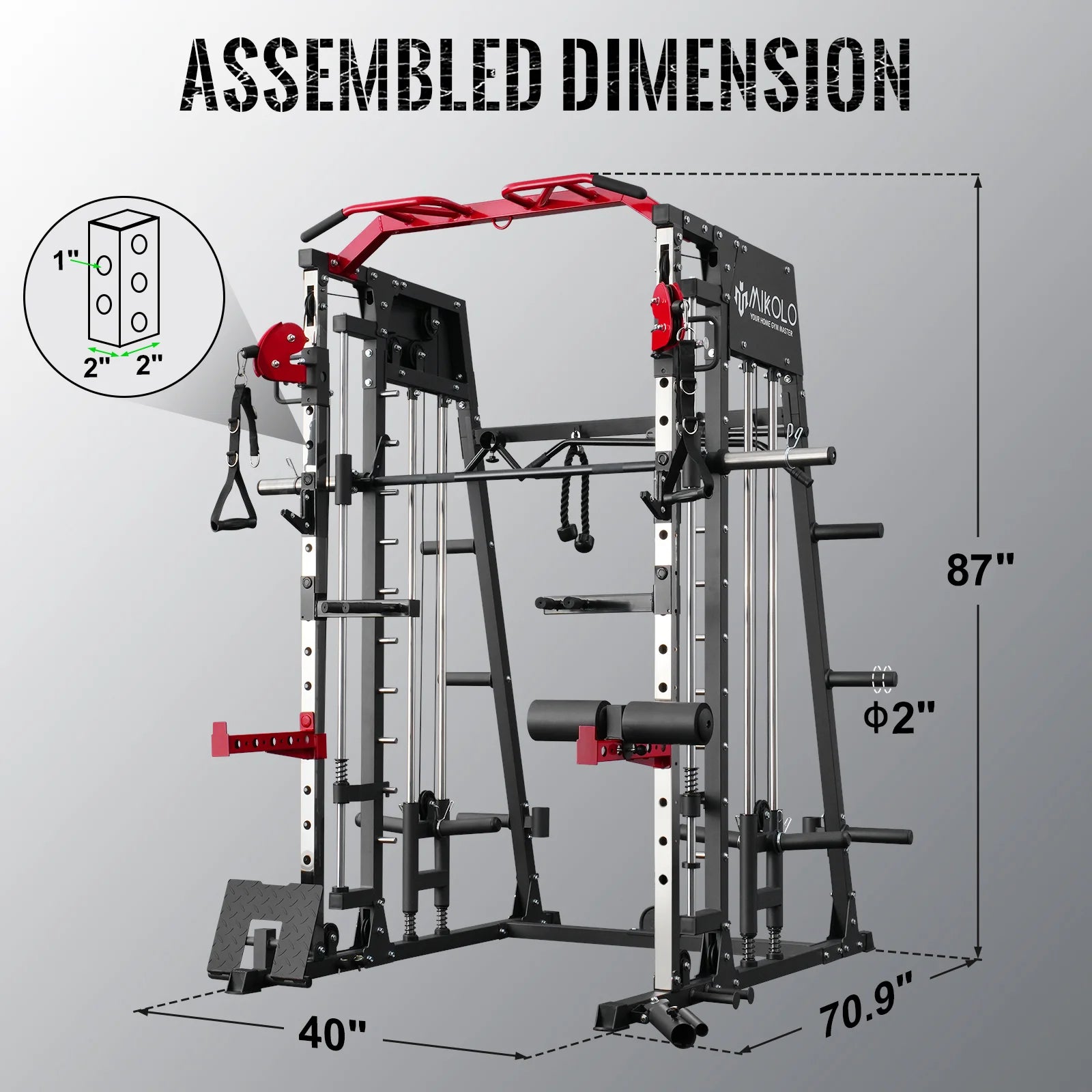 Smith Machine Home Gym, 2200 Lbs Power Rack Cage with Cable Crossover, Weight Bar, 360° Landmine, Barbell Holders and Other Attachments, Total Body Strength Training Cage