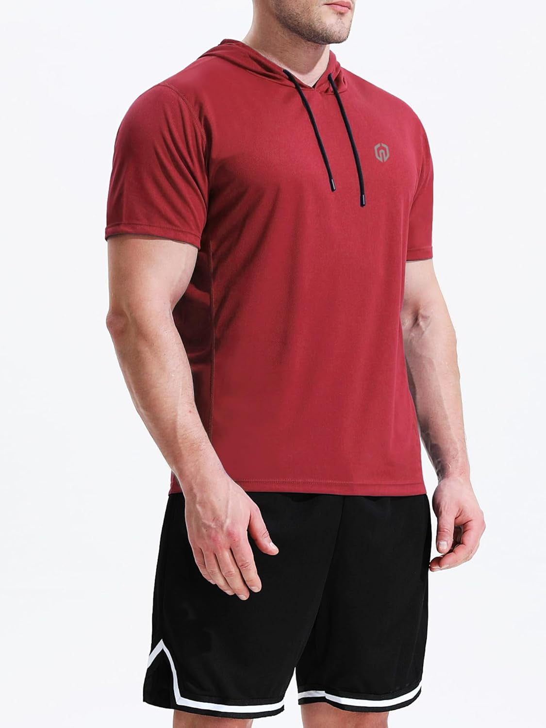 Men'S Running Shirt Mesh Workout Athletic Shirts with Hoods,5084,2 Pack,Red/Navy Blue,Us L,EU XL