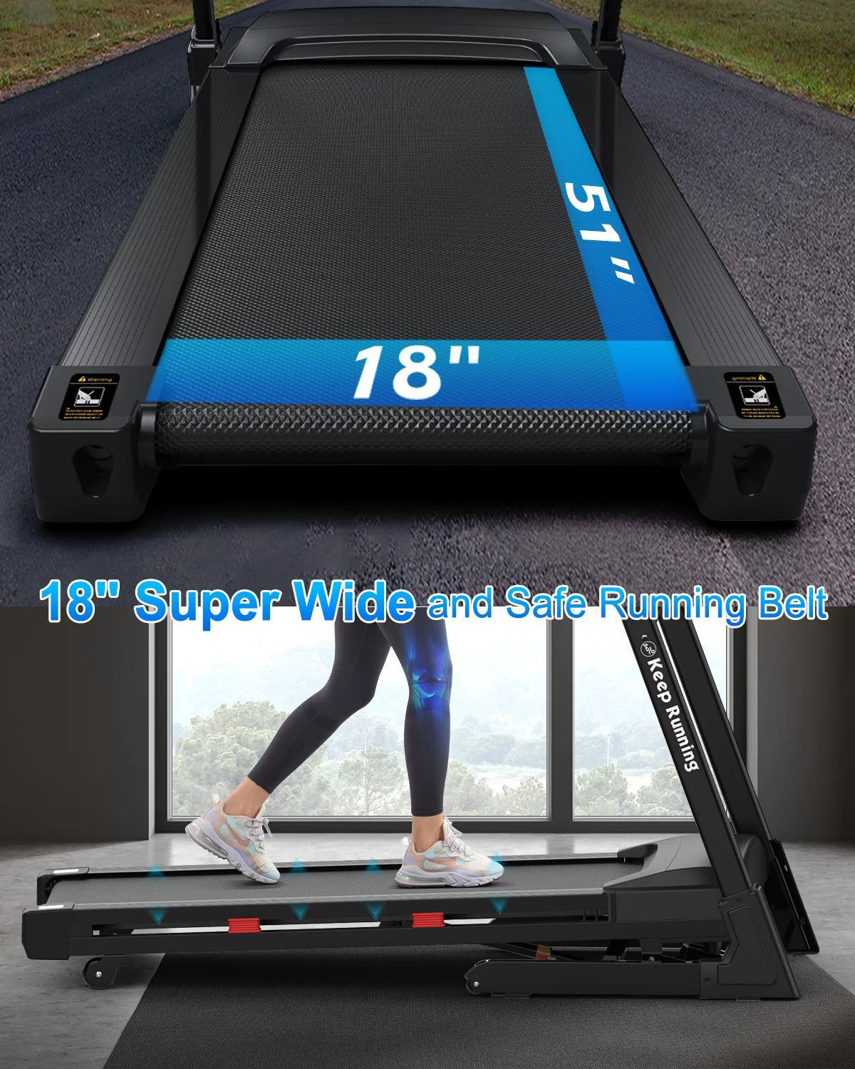 400LBS Capacity 3.5 HP Treadmill with 15% Auto Incline for Home- Heavy Duty Treadmill Foldable with App/Bluetooth - 18 Inch Wide Belt, Folding Treadmill for Home Gym Walking Running Exercise